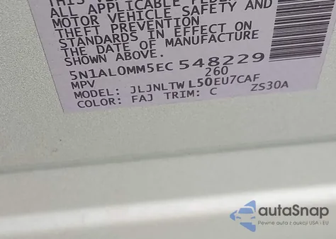 2014 Infiniti Qx60 z USA, uszkodzony, nr VIN 5N1AL0MM5EC548229